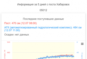 Информация по уровню воды в реке Амур,  по состоянию на 12.07.2021г.